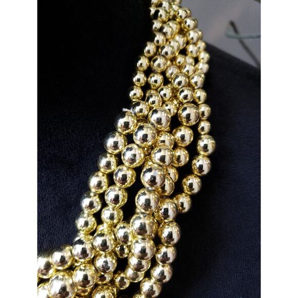 Women's Gold Tone Beaded Necklace Multi Strand Statement Lobster Clasp - Picture 4 of 6